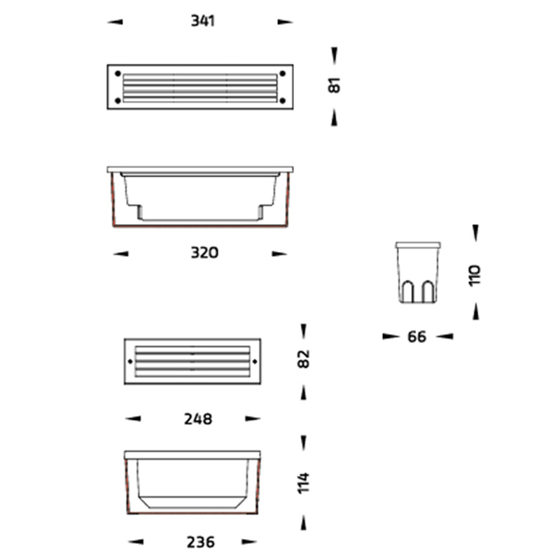 Brick LED Wandleuchte für Rampen und Fassaden Abmessungen