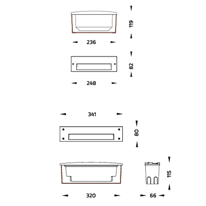BrickR LED Wandleuchte für Rampen und Fassaden Abmessungen