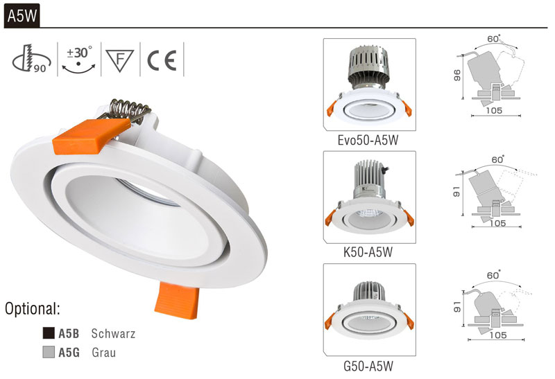 LED Strahler Einbaurahmen A5W