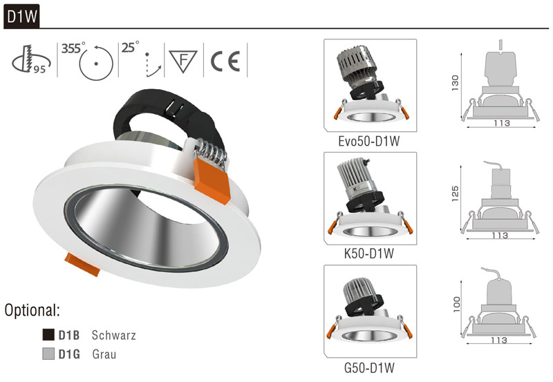 LED Strahler Einbaurahmen D1W