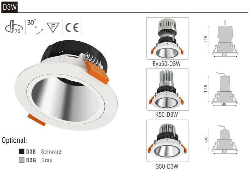 LED Strahler Einbaurahmen D3W