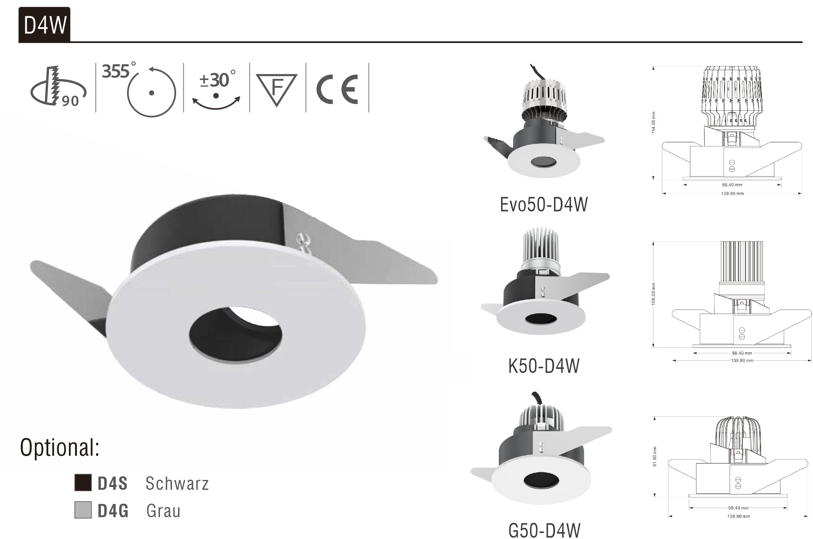 LED Strahler Einbaurahmen D4W