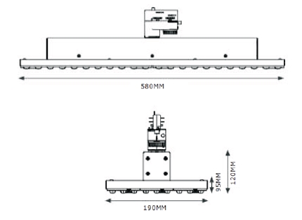 SML LED Lense Track Stromschienenstrahler mit Linsenoptik Abmessungen