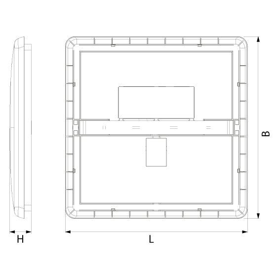 Abmessung UFO 2.0 LED Deckenleuchte von SML quadratisch geringe Höhe von SML
